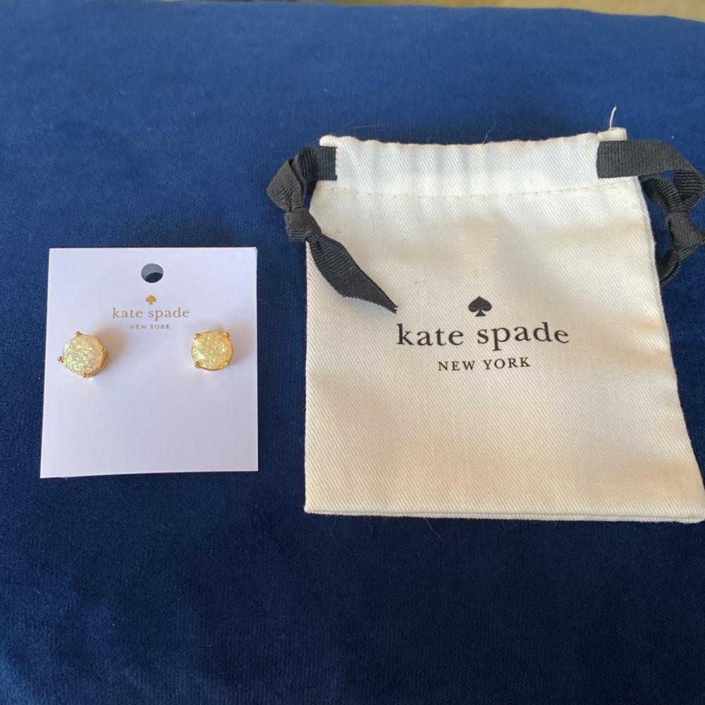 Kate Spade New York Gold Opal Glitter Earrings NWT and Gift Bag - Picture 3 of 3